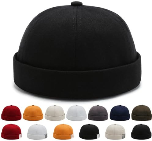 YKDLLF Sommer Docker Cap Cotton Docker Herren Verstellbar Seemannsmütze Cap Ohne Schirm Retro Brimless Hat Rolled Cuff Fischermütze Kurz