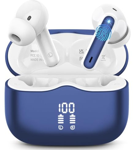 Auriculares Inalámbricos Bluetooth, Auriculares Bluetooth 5.4, 40H HiFi Estéreo Reducción de Ruido 4 Mic, IP7 Impermeable Cascos inalambricos con Pantalla LED, Carga Rápida, Ajuste Cómodo Gris oscuro