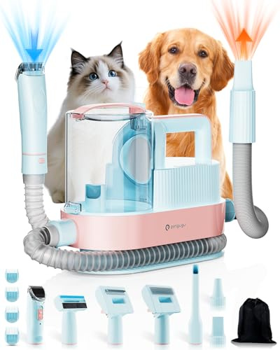 PETGUGU Tosatrice per Cani e Gatti con Aspirazione, Kit Toelettatura 7-in-1, 11000Pa, Contenitore 2,5L, Silenzioso ≤62dB, Funzione Asciugatura 45–55°C, 3 Livelli, M1 Pro