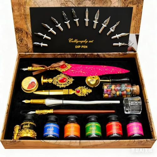 Calligraphy Pen Set Feather Pen & Ink Kit with Glass Pen and Wax Seal Stamp | For Beginners & Writing Enthusiasts | Valentine's Day Easter Anniversary Birthday Gift