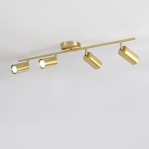 Foco de Techo nórdico Moderno, iluminación de riel H65 de latón Dorado, focos industriales, lámparas de Techo empotradas giratorias Flexibles para Cocina y Comedor, Foco con Bombilla GU10.