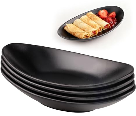 WakiHong 4 x dekorativ skål smyckesskål 21,5 x 11 x 4,5 cm smycken spår Empty fickfack, svart oval, återanvändbar, för klockor ring, godisnycklar bordsdekoration
