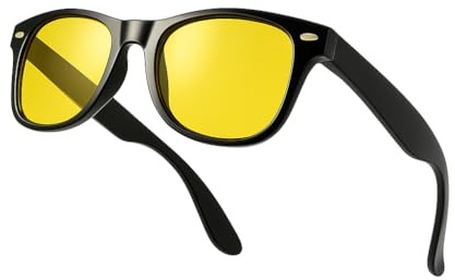 Komonee Polarized Sunglasses for Night Time Driving Black Drifter with Yellow Lens Classic Style Retro Sun Shades Eye Glasses UV400 Protection Unisex For Men Women Golf Cycling Sports Fishing Travel