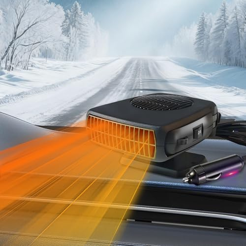 Qidoe 200W Calentador Coche : 12V Calefactor Coche Portátil con Toma para Encendedor Refrigeración y Calefacción, 360°Parabrisas Giratorio Desempañador/Descongelador para Autocaravana,Taxi,Autobus