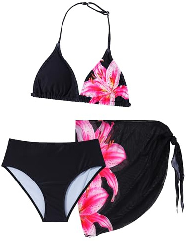 FEOYA Flicka bikini set 3 delar mode barn baddräkt med kjol sport tonåring badmode sommar strand 8–12 år