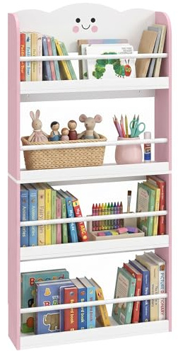AIYAPLAY Bibliothèque Murale pour Enfant Rangement Livre 4 Niveaux Rose | Meuble de Rangement Thème Barbe à Papa, Étagère Chambre Enfant, Salle de Jeux