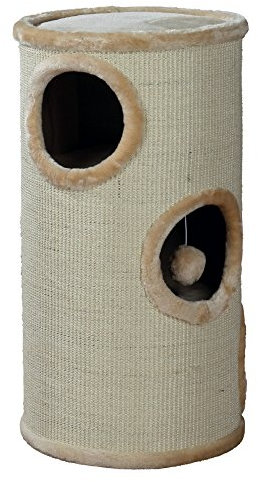 TRIXIE Kratztonne für Katzen Samuel 70 cm in natur/beige – dreistöckige Katzentonne mit gepolsterter Liegefläche und Spielball, gemütlich & stabil – 4330
