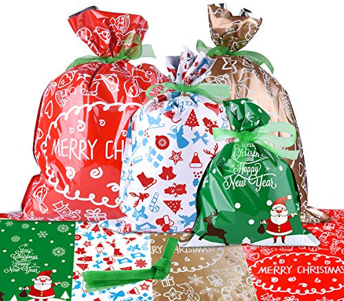 MIAHART Bolsas de Envoltura de regalos de gran tamaño Estilos de regalo con lazos de cinta para regalos de envoltura de Navidad (Style A-10pcs)