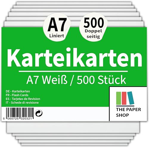 [Paquete de 500] Tarjetas Estudio 5x3, Tarjetas Estudio Blancas, FlashCards, Con Rayas (5 x 3) 127mm x 76mm FlashCards Blancas, Tarjetas de Índice