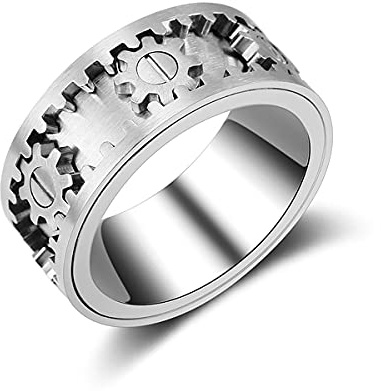 AMZCOM Spinnerring Damen Herren Drehring mit Geschenkebox, Fashion Herren Band Ring, Zahnrad Mechanik Täglicher Ring, Zappelringe Zahnradring der Sich bewegt,Freundschaftsringe,9