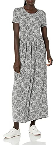 Amazon Essentials Maxi-Vestido con Cintura y de Manga Corta (Disponible en Tallas Grandes) Mujer, Gris Mezcla Patrón de Ladrillo, M