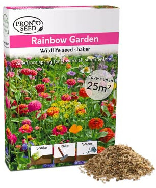 Pronto Seed Wild Flowers Seeds - UK Mixed Variety Pack - Selected Wildflower Seed Mix for Garden & Meadow Areas - Native British Blooms, Covers 25m2 (Rainbow Garden)