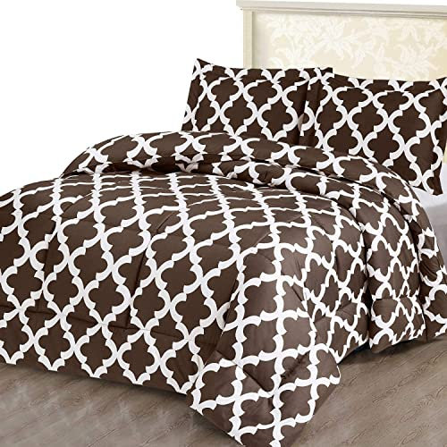 ComfyWell Super King Duvet - Printed Comforter Bedspreads, Coverlets & Sets, 2 Pillowcases Warm and Anti Allergy All Season Coverless Duvet, Throws For Bed. (Super King (220x260cm), Brown)