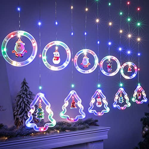 BLOOMWIN Xmas Window Lights, 3m Christmas Curtain Lights USB Xmas Tree Fairy Lights Novelty Window Winter Decorations for Bedroom Indoor Home, Multicolour