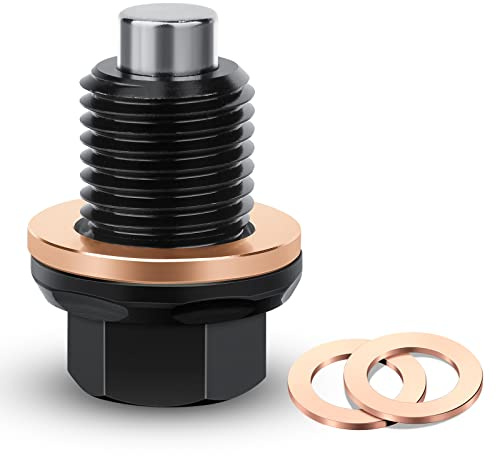 DEEFILL M14 x 1.5 Magnetic Oil Drain Plug T6 Aviation Aluminum with Red Copper Crush Washer Gasket Compatible with Ford GM Hyundai KIA and More Select Models