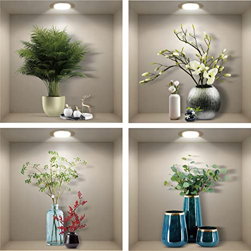 Lot de 4 stickers muraux effet 3D Vase – Stickers muraux autocollants avec fleurs vertes, plantes arbres, bonsaï, pour chambre à coucher, salon, chambre d'enfant, cuisine, bureau, 40x40 cm