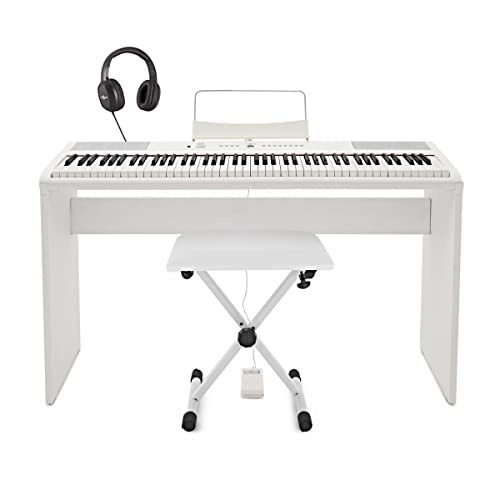 Gear4music Digitalpiano Vit 88 viktade tangenter med stativ och pall