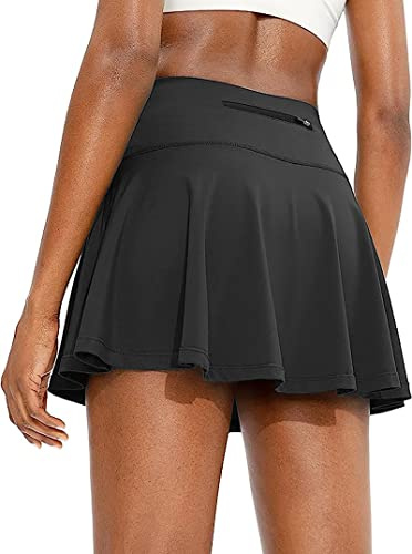Jhsnjnr Womens Tennis Skirt with Pockets Pleated School Cheerleading Running Golf Workout Athletic Skorts Black