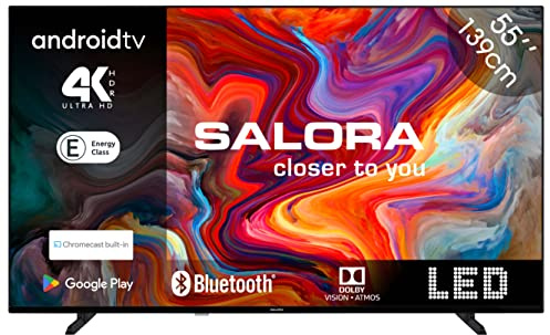 SALORA SMART55TV 55-Zoll Fernseher – 4K UHD, Android TV, Dolby Audio, Google Chromecast,Smart TV mit WLAN & Bluetooth – 3 HDMI, Energieklasse E– Für Streaming & Gaming geeignet