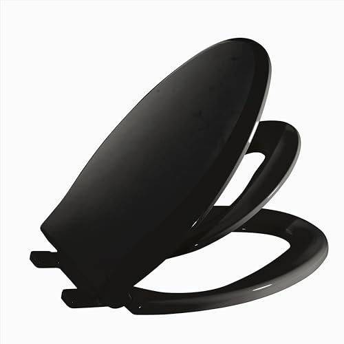 homfan Toilet Seat, Elongated Toilet Seat with Toddler Seat Built in, Potty Training Toilet Seat Elongated Fits Both Adult and Child, with Slow Close and Magnets- Elongated Black