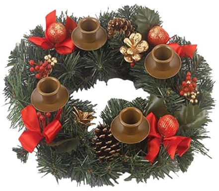 PW TOOLS Corona 'Avvento di Natale, Candeliere con Ghirlanda di Natale da 12 Pollici, Ghirlande di Anelli di Candele Artificiali, Nastro Corona di Natale Anelli Centrotavola da Tavolo