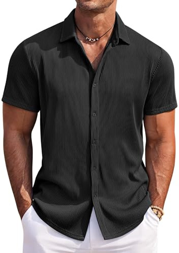 COOFANDY Camisa Hombre Manga Corta Casual Sin Plancha Verano Playa Camisa Botonadura