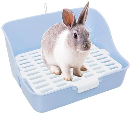 Caja para lanzar conejos, caja de inodoro de esquina más grande para jaulas, con cajón para cobayas, hámsteres adultos, galiou, hurón, conejo, animales pequeños (azul cielo)
