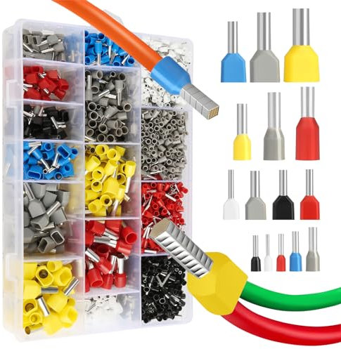 AILUYA Lot de 2000 embouts de câble, 0,5 mm² à 10 mm², embouts jumelés et monolignes, boîte d'assortiment, pour connexion de fil