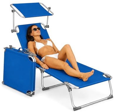 Avilia - Lettino Prendisole Pieghevole con Parasole 360° – Alluminio, Tessuto Oxford, 100 kg | Lettino Prendisole Reclinabile 0-60°, Traspirante, L54×P185×A24 cm – Chiuso L54×P17×A70 cm