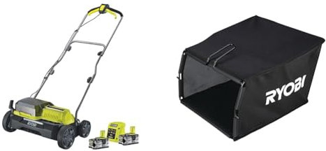 Ryobi Scarificateur 2 x 18V LithiumPlus Fusion Brushless - Diamètre 35 cm - 55L - 2 Batteries 4.0 Ah & Bac Souple 55 L pour scarificateurs RY18SFX35A0 / RY18SFX35A240 / RY1400SF35B RAC822