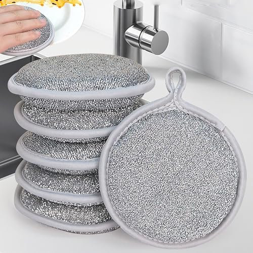Paños de cocina de alambre de acero, 6 esponjas de fregado de doble cara, trapos de alambre para lavar platos en húmedo y seco, trapos de malla de alambre multiusos, esponja reutilizable para cocina