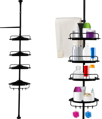 Crystals Shower Corner Shelf 4-Tier Bathroom 95-300 cm Adjustable Caddies Organiser Black