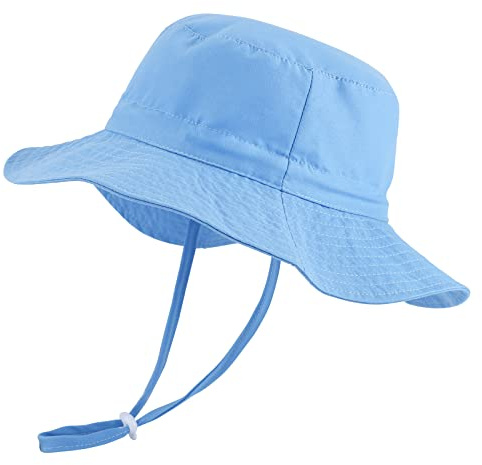 LACOFIA Baby Sun Hat Infant Boy's Girl's Bucket Hat Summer Wide Brim Adjustable Hat for Outdoor Swim Beach Pool Light Blue 0-6 Months