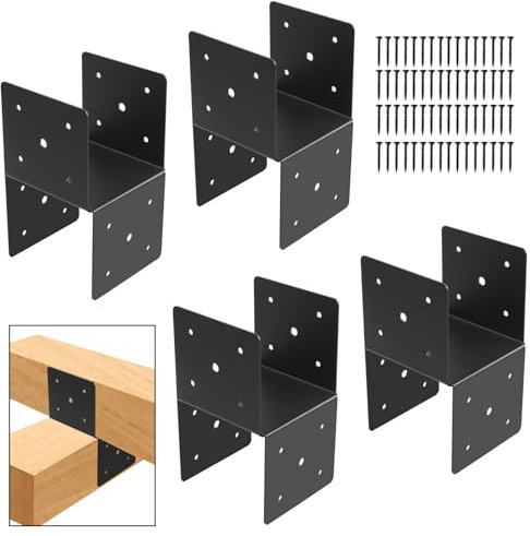 4-Pack 6x6 Deck Post Caps Tie Brackets, 14 Gauge Steel Anchor Post to Wood