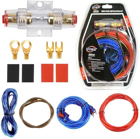 Jinfanshurich Kit complet de câbles d'amplification de 4,5 m pour caisson de basses, câble d'amplificateur de voiture avec câble d'alimentation de 2,5 mm², RCA, câble de masse, fusible 60 A et