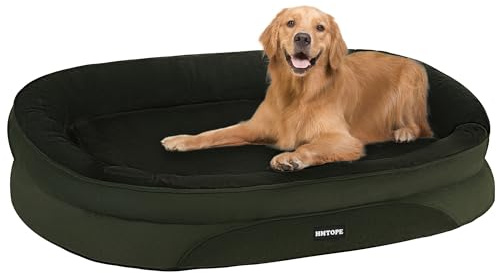 HMTOPE Cama ortopédica para perros, sofá para perros, cojín cervical de cuatro lados, base antideslizante, cesta para perros, extraíble y lavable, perros medianos y grandes, 106 x 79 x 17 cm, verde