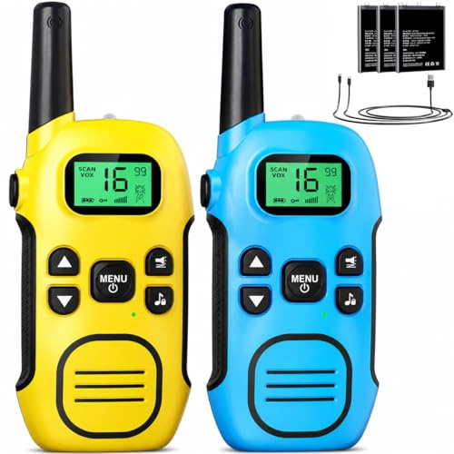 DURLK Talkie Walkie Enfants Rechargeable, Lot de 2 Longue Portée 3 KM Talkies-Walkies, 16 Canaux VOX et Lampe Torche, pour Jeux en Extérieur, Camping et Randonnée, Jouet Cadeau pour Filles et Garçons