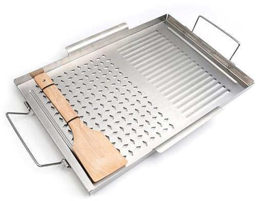 Piatta in acciaio inossidabile con pala in legno piatto piatto rettangolare con anteprima di riscaldamento uniforme per carbone/griglie a gas barbecue/gas