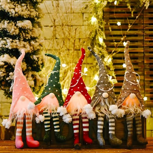 Höstdekoration tomte, höstdekoration tomtefigurer, tomtefigurer LED, juldekoration inomhus, ansiktslös docka plysch för hem, trädgårdsbord (5 stycken)