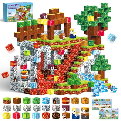 Thusine Magnetic Blocks-150 PCS Magnetic Building Blocks,Construction Toys for Halloween,Stocking Fillers for Kids STEM Sensory Toys for Boys Girls Age 3 4 5 6 7 8 9 10