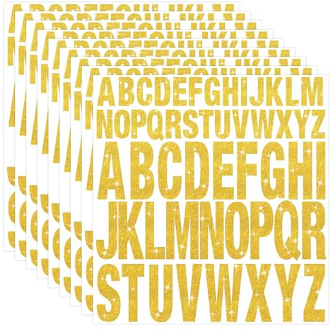 Dermalyx 10 piezas pegatinas de letras doradas con purpurina letras mayúsculas grandes pegatinas de vinilo autoadhesivo alfabeto pegatinas letras para buzón