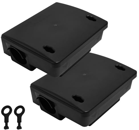 Zencantorous 2 Piezas Estaciones de Cebo para Ratas y Ratones, Caja Portacebos Veneno, Cebo no Incluido, Portacebos para Roedores, Cajas de Cebo para Ratones con Doble Entrada y Llave Que, Negro