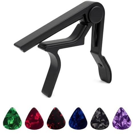 1 st. Kapodaster för gitarr, kapodaster, Capo-gitarr med 12 plektrum, kapodaster för elgitarrer, ukulele, västerländsk gitarr, akustisk gitarrtillbehör