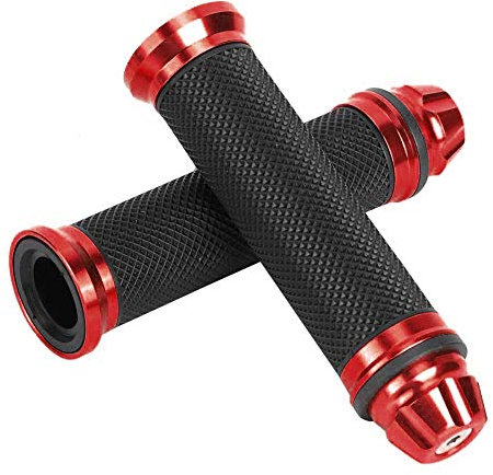 Motorrad Lenkergriffe, Handgriffe, Qiilu Motorrad CNC Aluminium Gummi Lenker Griffe für 7/8 Lenker Fahrrad (Rot)