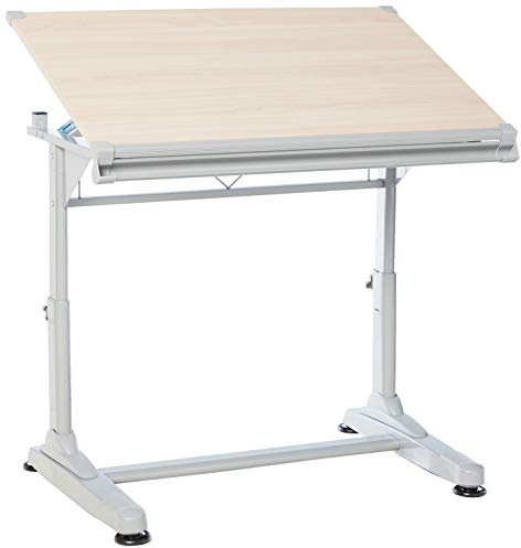 Stand Up Desk Store Adjustable Height and Angle Drafting Table Drawing Desk with Large Surface (Silver Frame/Birch Top, 40 W X 26 D)