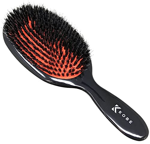 Kobe K80 Series Professional Dual-Bristle Cushion Paddle Brush - Boar Bristle Hair Brush - Smoothing Hair Brush for Blow Dry, Detangling & Straightening (Large)