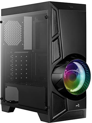 Aerocool AeroEngine Caja de PC AtX, Cristal Templado, Ventilador RGB 12cm, ABS Sintéticos, SPCC, Negro