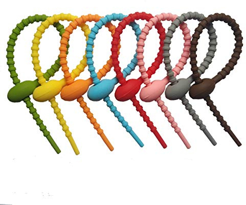 Tangser Colorful All-Purpose Silicone Ties, Multi-use Smart tie, Bag Clip, Bread Tie, Food Saver, Reusable Rubber Twist Tie, Cable Ties, Kitchen Trash Bags (16 Pcs, 8 Colors)