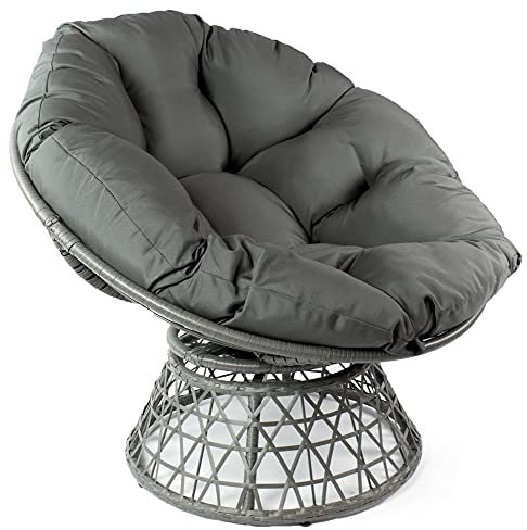 osoltus UFO 360° Drehsessel Gartensessel Papason mit Kissen grau Polyester für Innen- und Außenbereich