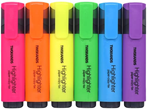TWOHANDS Highlighters, Assorted Colors, Chisel Tip Marker Pens 6 Count